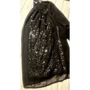 JENNIFER LOPEZ Black sheer Overlay‎ Womens Silver Sequins Formal Top XL